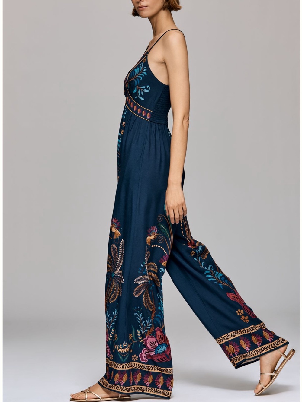 New FARM Rio x Anthropologie V Neck Wide Leg Jumpsuit - Picture 3 of 4